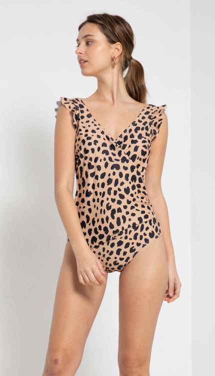 Marina West Swim Full Size Float On Ruffle Faux Wrap One-Piece in Leopard-Modish