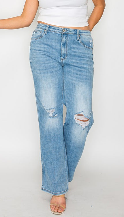 bytos Full Size Distressed High Rise Straight Jeans