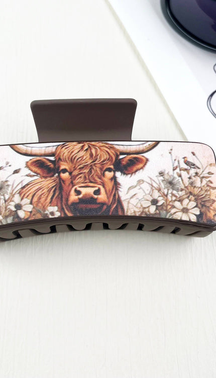 Western cowboy style cow head pattern PU leather Hair clips