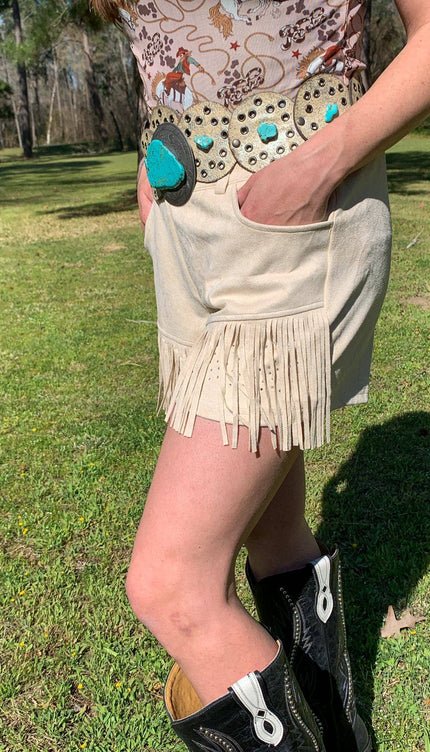 Dixie Rhinestone Embellished Fringe Shorts - Cream