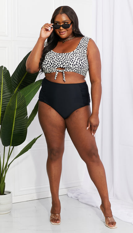 Marina West Swim Sanibel Crop Swim Top and Ruched Bottoms Set in Black-Modish