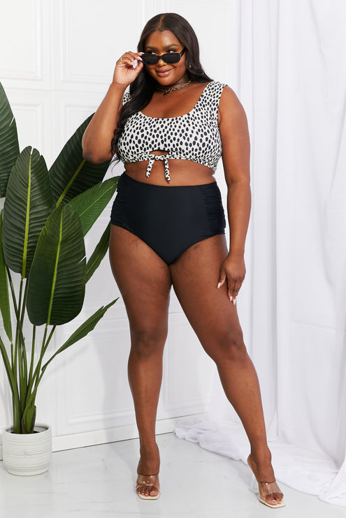 Marina West Swim Sanibel Crop Swim Top and Ruched Bottoms Set in Black-Modish