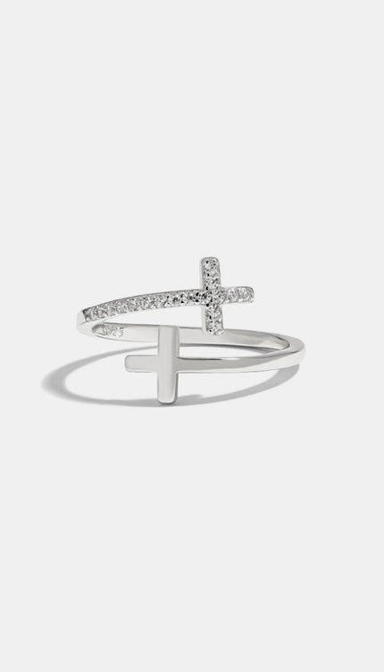 Zircon 925 Sterling Silver Double Cross Bypass Ring