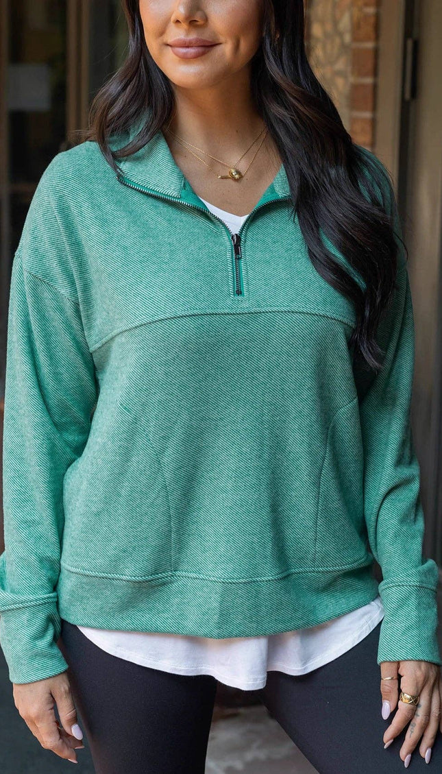 Cool Day Quarter Zip Pullover in Glade Green