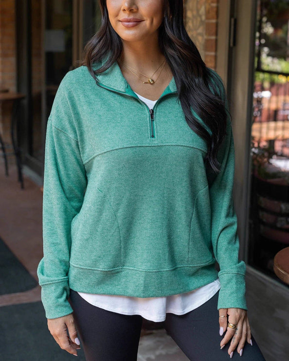 Cool Day Quarter Zip Pullover in Glade Green