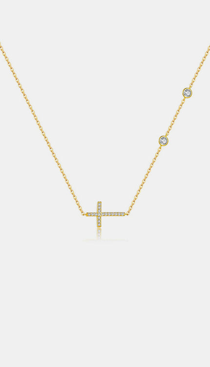 Zircon 925 Sterling Silver Cross Necklace-Modish