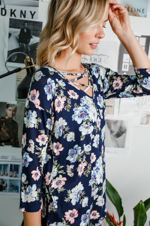 FLORAL LACE UP TOP-Modish