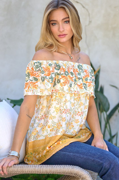 Modish Print Off Shoulder Smocked Top