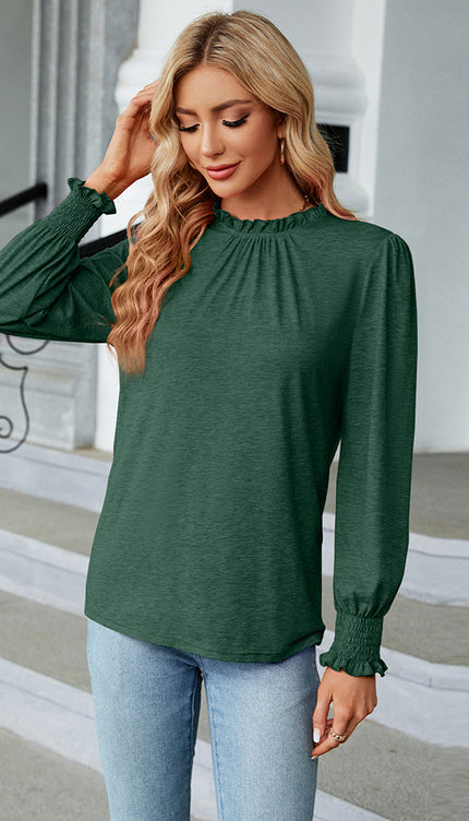 Round Neck Flounce Sleeve Blouse