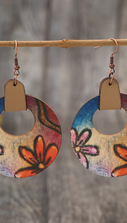 Wooden Flower Round Shape Earrings