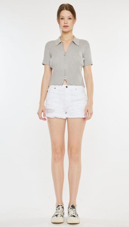 Kancan Raw Hem Distressed Denim Shorts-Modish