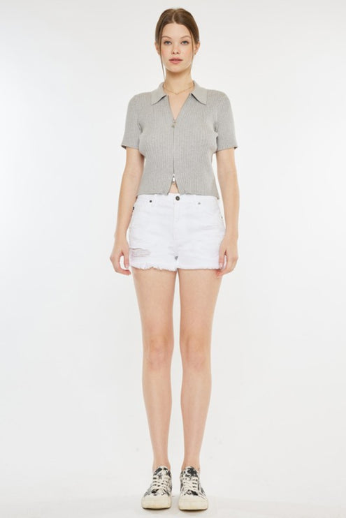 Kancan Raw Hem Distressed Denim Shorts-Modish