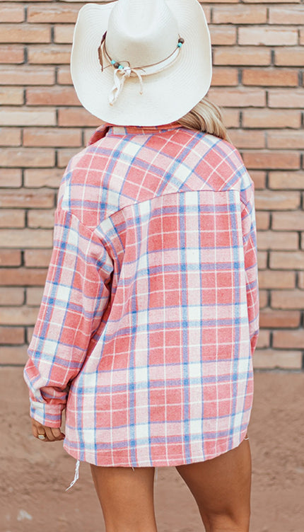 Plaid Button Up Long Sleeve Shacket