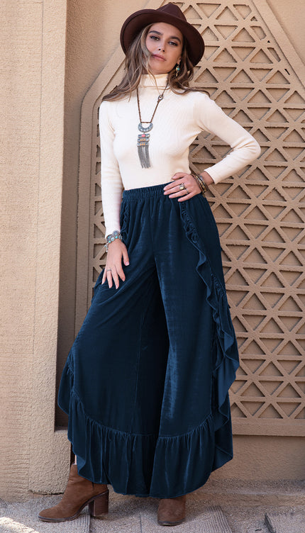 Slit Ruffled Wide Leg Pants