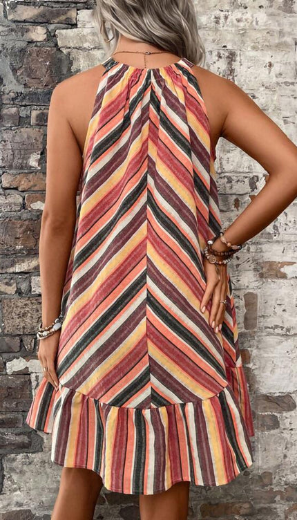 Modish Rustic Chic Striped Grecian Neck Dress