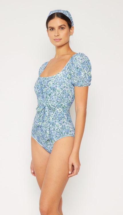 Marina West Swim Salty Air Puff Sleeve One-Piece in Blue-Modish