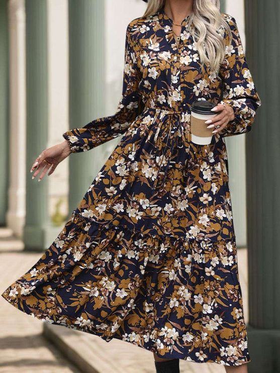 Print Long Sleeve Midi Dress