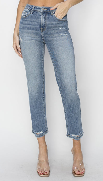 RISEN Full Size High Waist Distressed Cropped Jeans