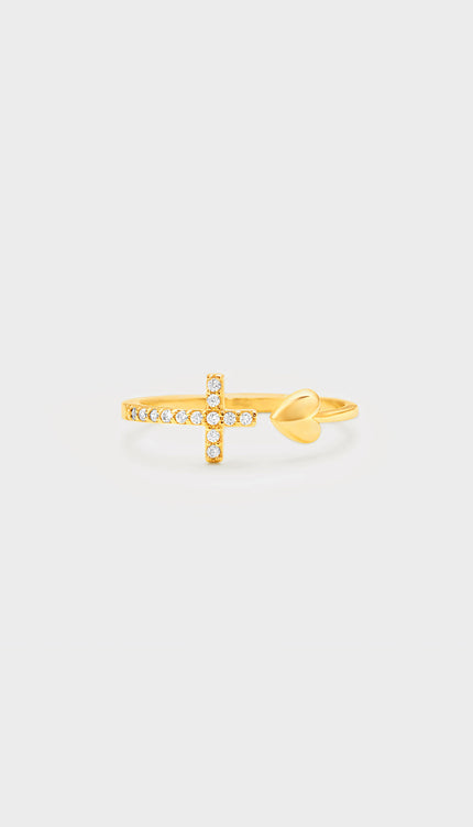 Heart Shape Cross Inlaid Zircon Open Ring