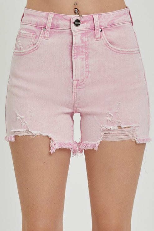 RISEN High Rise Distressed Denim Shorts-Modish