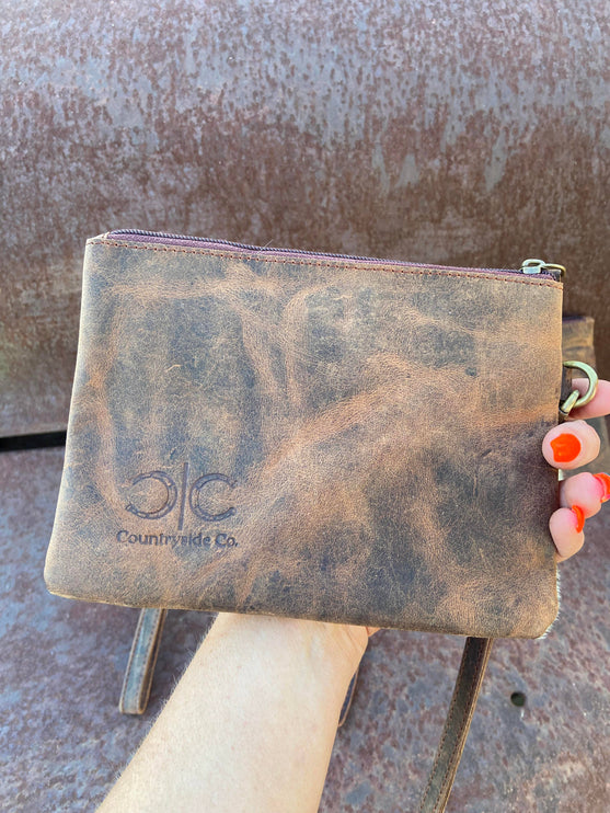 Cowhide Leather Trim Wristlet