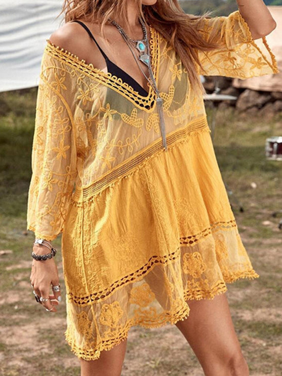 Modish Lace Detail Plunge Cover-Up Dress