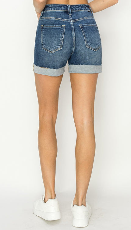 RISEN High Rise Cuffed Denim Shorts