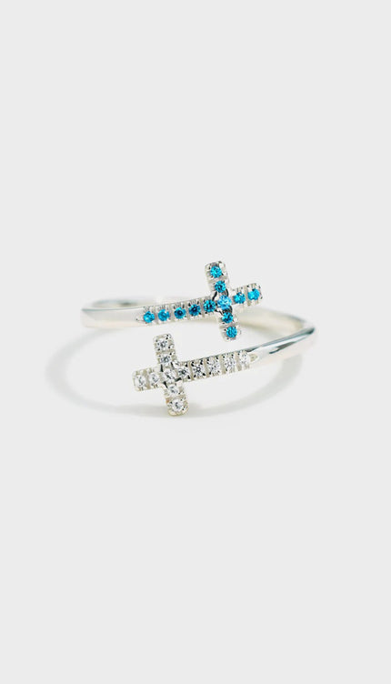 Zircon 925 Sterling Silver Double Cross Bypass Ring