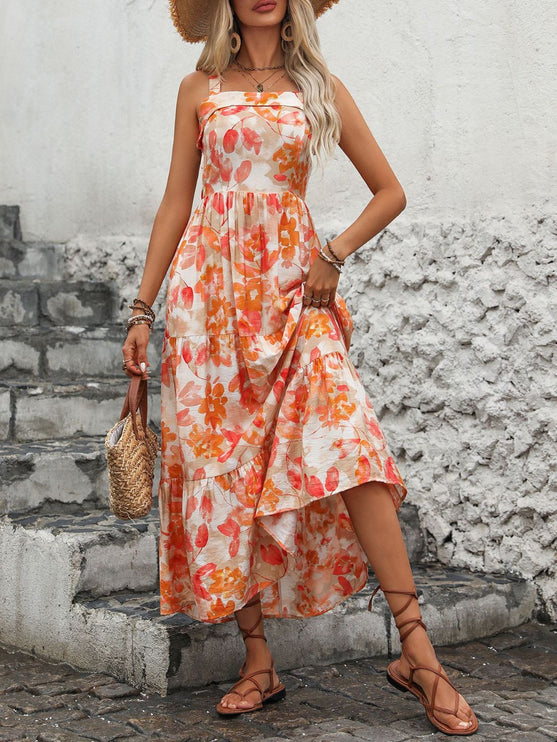 Modish - Modish Print Square Neck Midi Dress