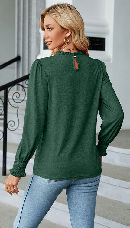 Round Neck Flounce Sleeve Blouse