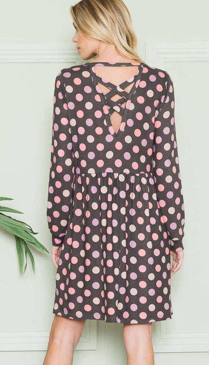 Polka Dot Dress with Pockets | Cross-Back Design | Modish 