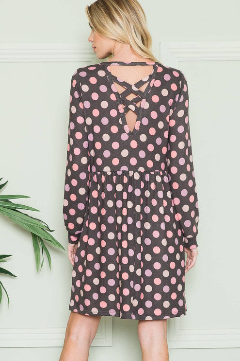 Polka Dot Dress with Pockets | Cross-Back Design | Modish 