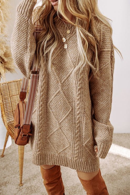 Cable-Knit Round Neck Sweater Dress