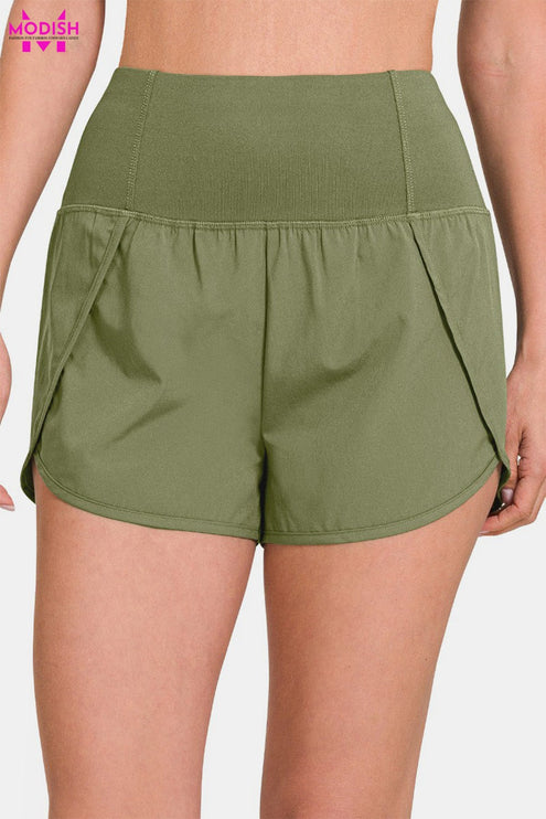 Zenana High-Waisted Zippered Back Pocket Active Shorts-Modish