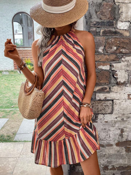 Modish Rustic Chic Striped Grecian Neck Dress