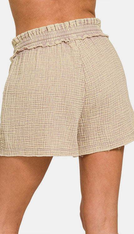 Zenana Washed Frayed Hem Drawstring Shorts-Modish