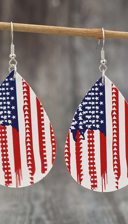 PU Leather US Flag Teardrop Shape Earrings-Modish