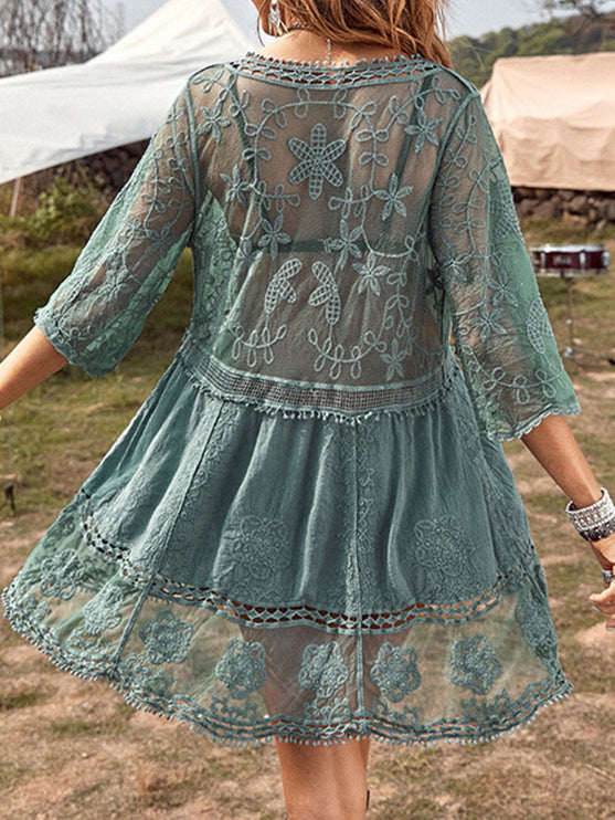 Modish Lace Detail Plunge Cover-Up Dress