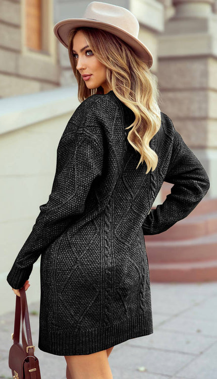 Cable Knit Drop Shoulder Loose Fit Sweater Fall Dress S-2XL