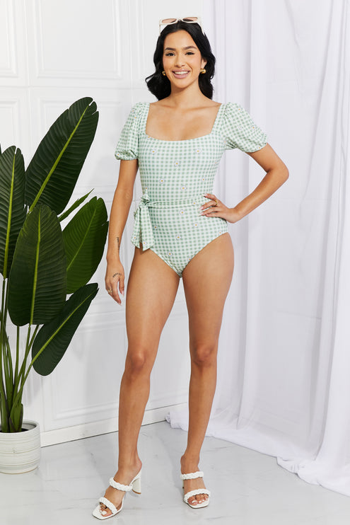 Marina West Swim Salty Air Puff Sleeve One-Piece in Sage-Modish