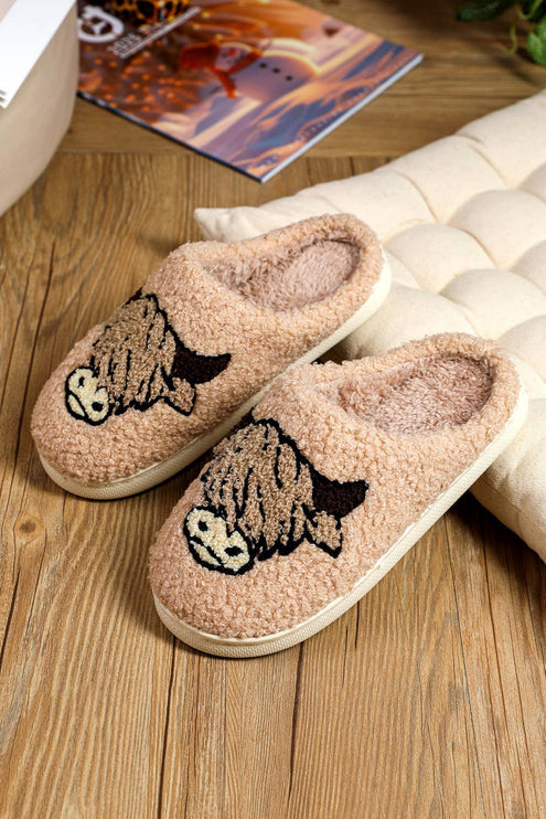 Highland Cow Plush Slippers