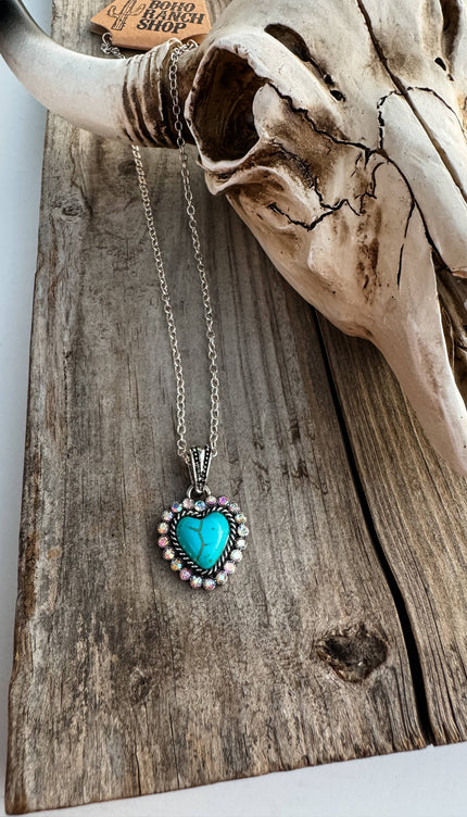 Western Semi Stone Rhinestone Heart Necklace