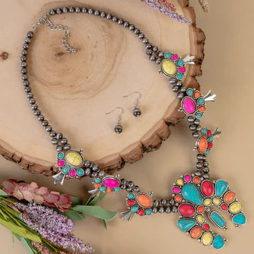 Squash Blossom Necklace - Multi Color & Silver