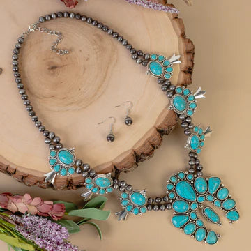 Squash Blossom Necklace Silver & Turquoise