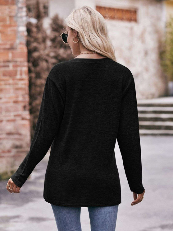 Mandy Notched Neck Long Sleeve Top