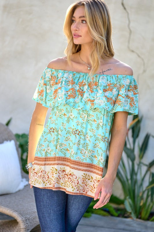 Modish Print Off Shoulder Smocked Top