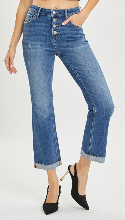 RISEN Full Size Button Fly Cropped Bootcut Jeans