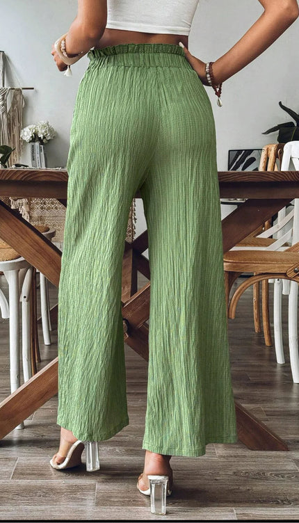 Pocketed Elastic Waist Wide Leg Pants