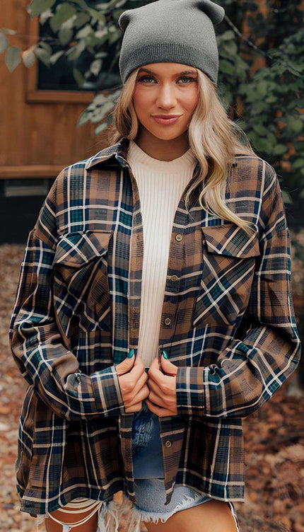 Plaid Collared Neck Button Up Jacket