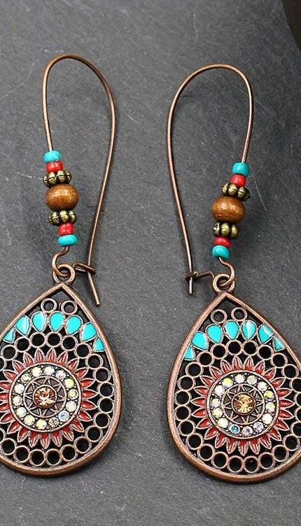 Alloy Oil Drip Beaded Teardrop Earrings